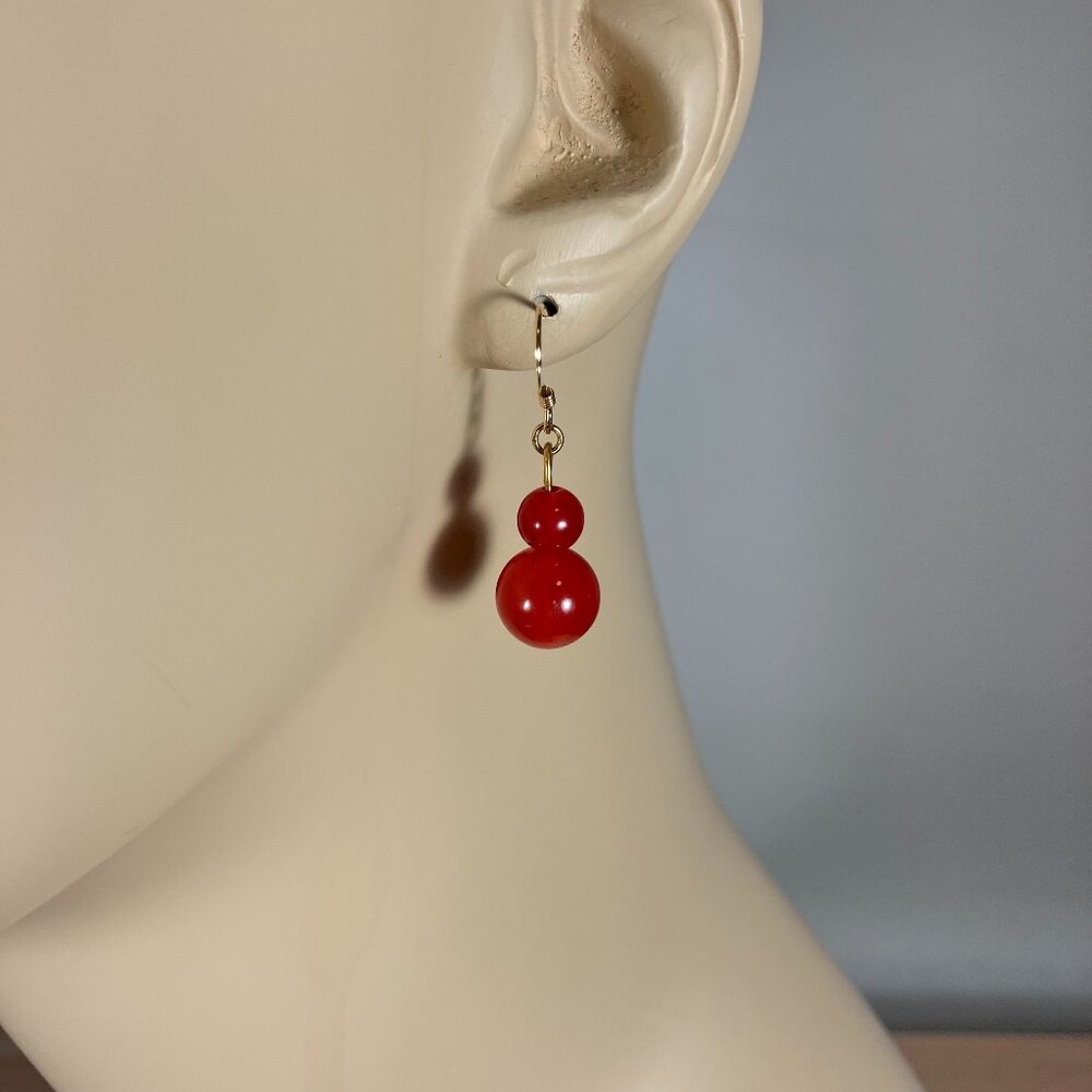 Handcrafted Red Jade Earrings  (3/4" Long)